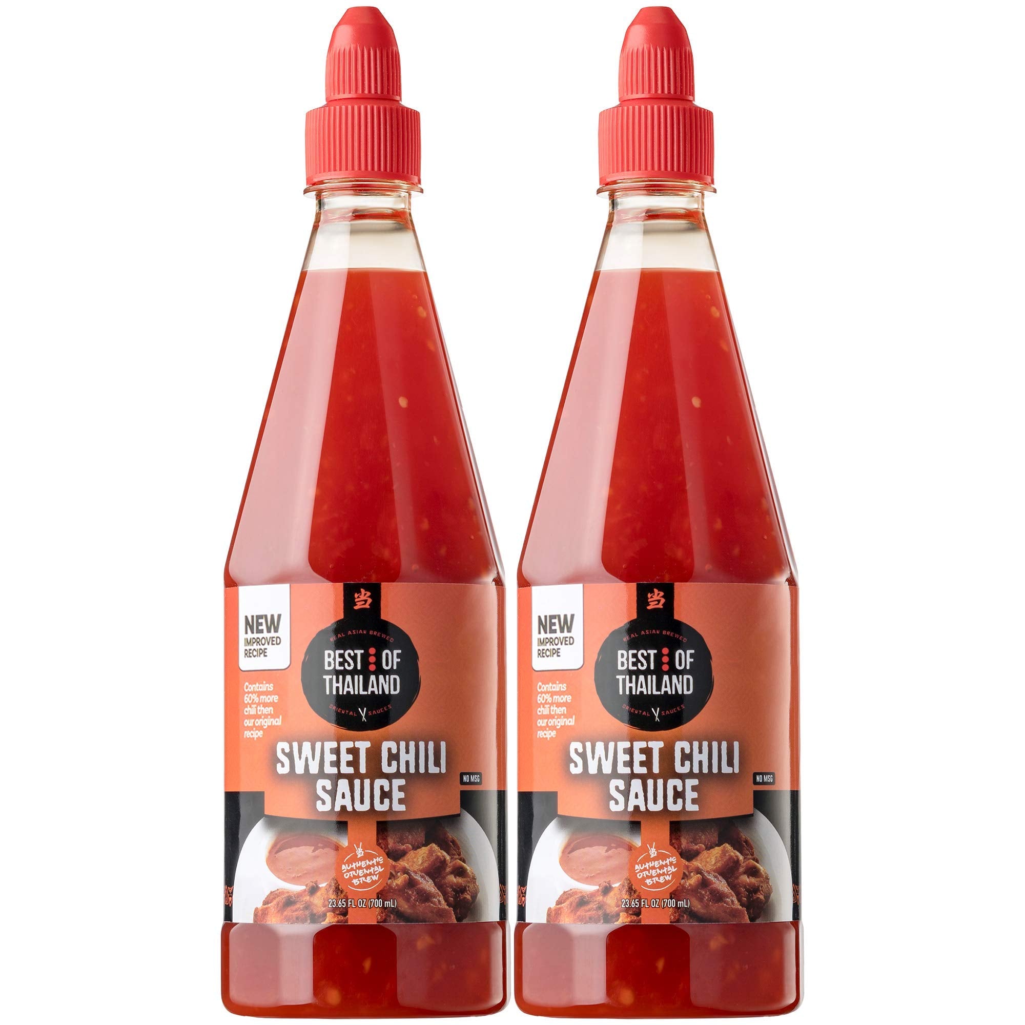 Best of Thailand Sweet Chili Sauce | 2 Bottles of 23.65oz Real Authentic Asian-Brewed Thai Marinade, Dipping Sauce & Glaze for Spring Rolls & Chicken
