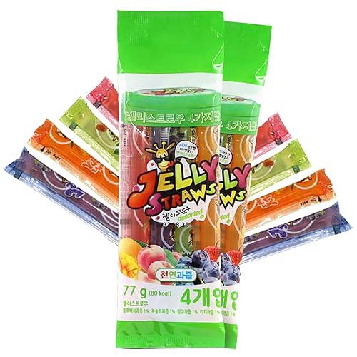 Jelly Straws Pack of 2 - Jelly Noodles Gummies Peach Mango Blueberry Lychee Flavors