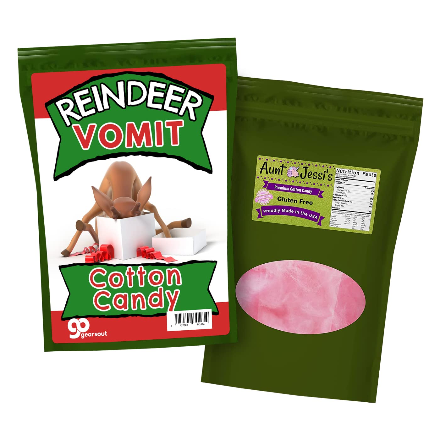 Reindeer Vomit Cotton Candy - Pink Novelty Candy for Kids - Stocking Stuffer, Christmas Gag Gift, Gluten-Free, Made in America