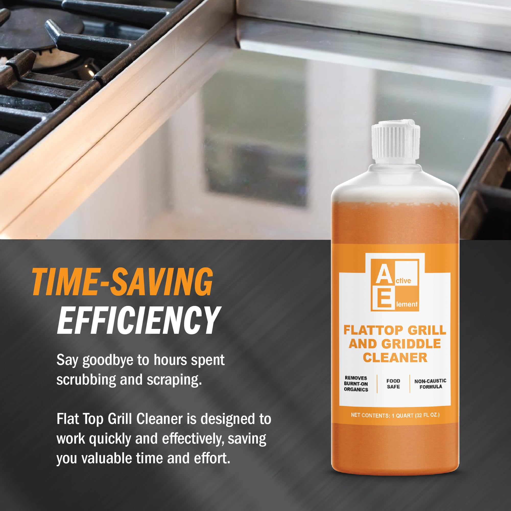 Active Element Flat Top Grill Cleaner - 32 fl oz | Griddle Cleaner, Removes Burnt-On Residue, Food Safe, Non-Caustic Formula, For Blackstone Grills