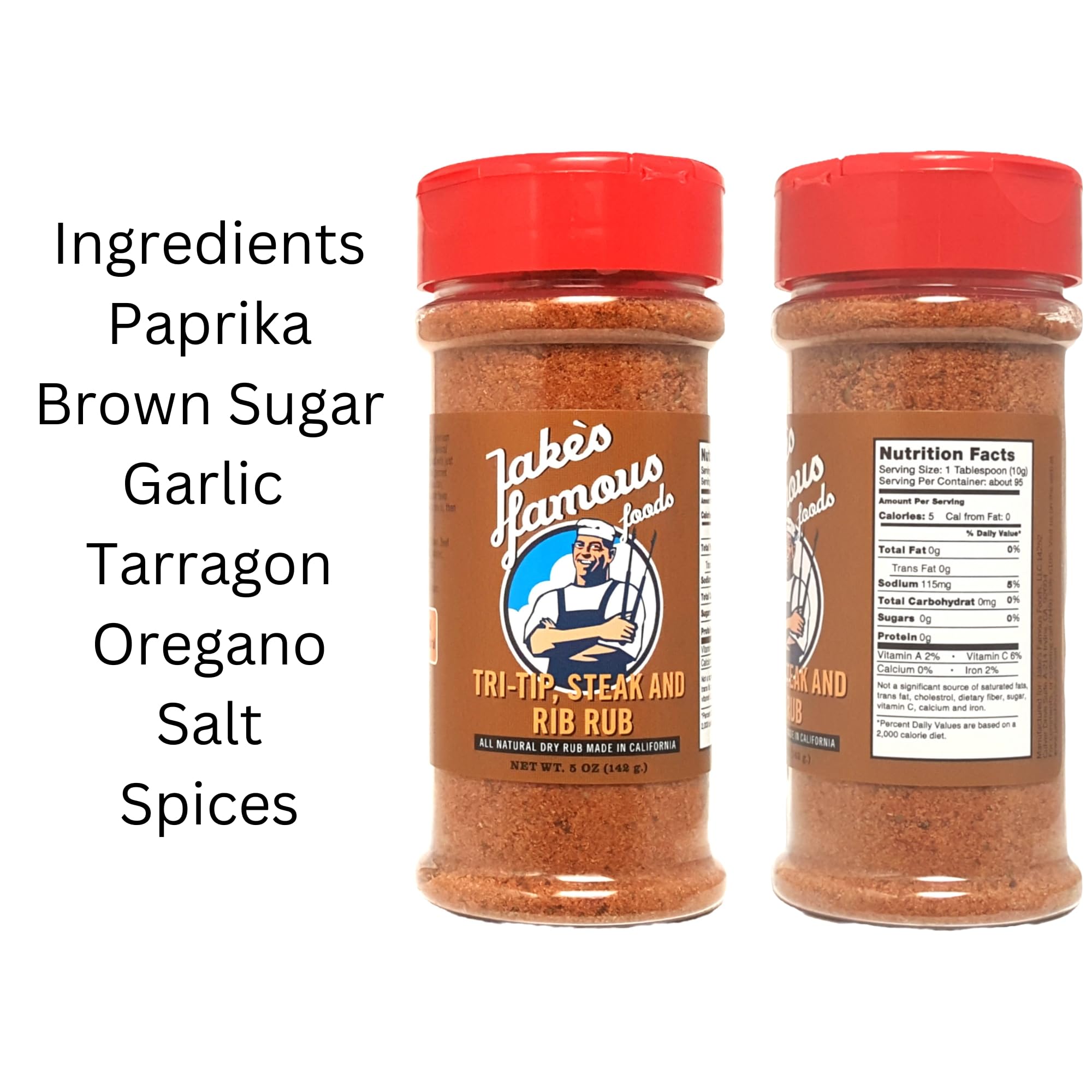 Jake's Righteous Rubs Tri Tip, Steak & Rib Rub Seasoning, 5 Oz, for Chicken, Ribs, Beef, Turkey, Santa Maria Style BBQ, Prime Roast, Gluten Free (Pack