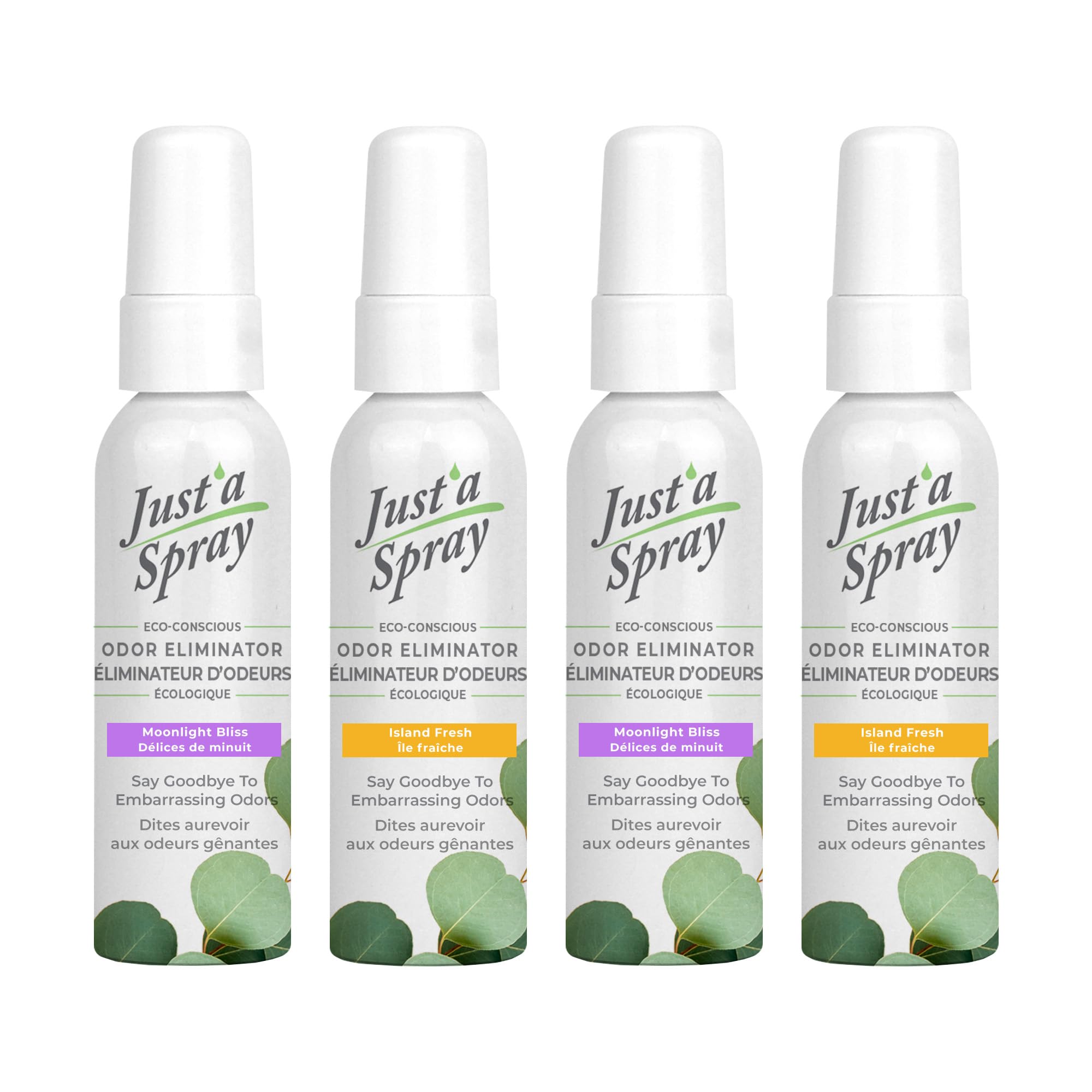 Prelam Just a Spray Toilet Odor Eliminator, Island Fresh & Moonlight Bliss - 4 pc