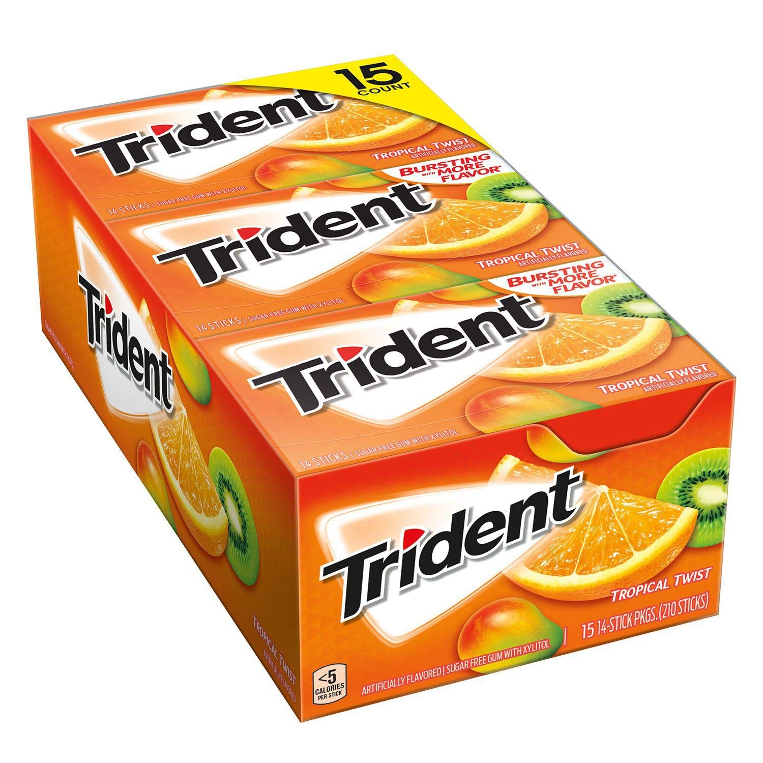 Trident Tropical Twist Sugar-Free Gum 14 ct., 15 pks. (pack of 3) A1