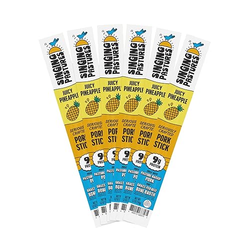 Juicy Pineapple Pork Meat Sticks Pouch (6 Count) - Pasture-Raised Pineapple Pork Sticks, Healthy Snacks with Grass-Fed Bone Broth, High Protein Snacks