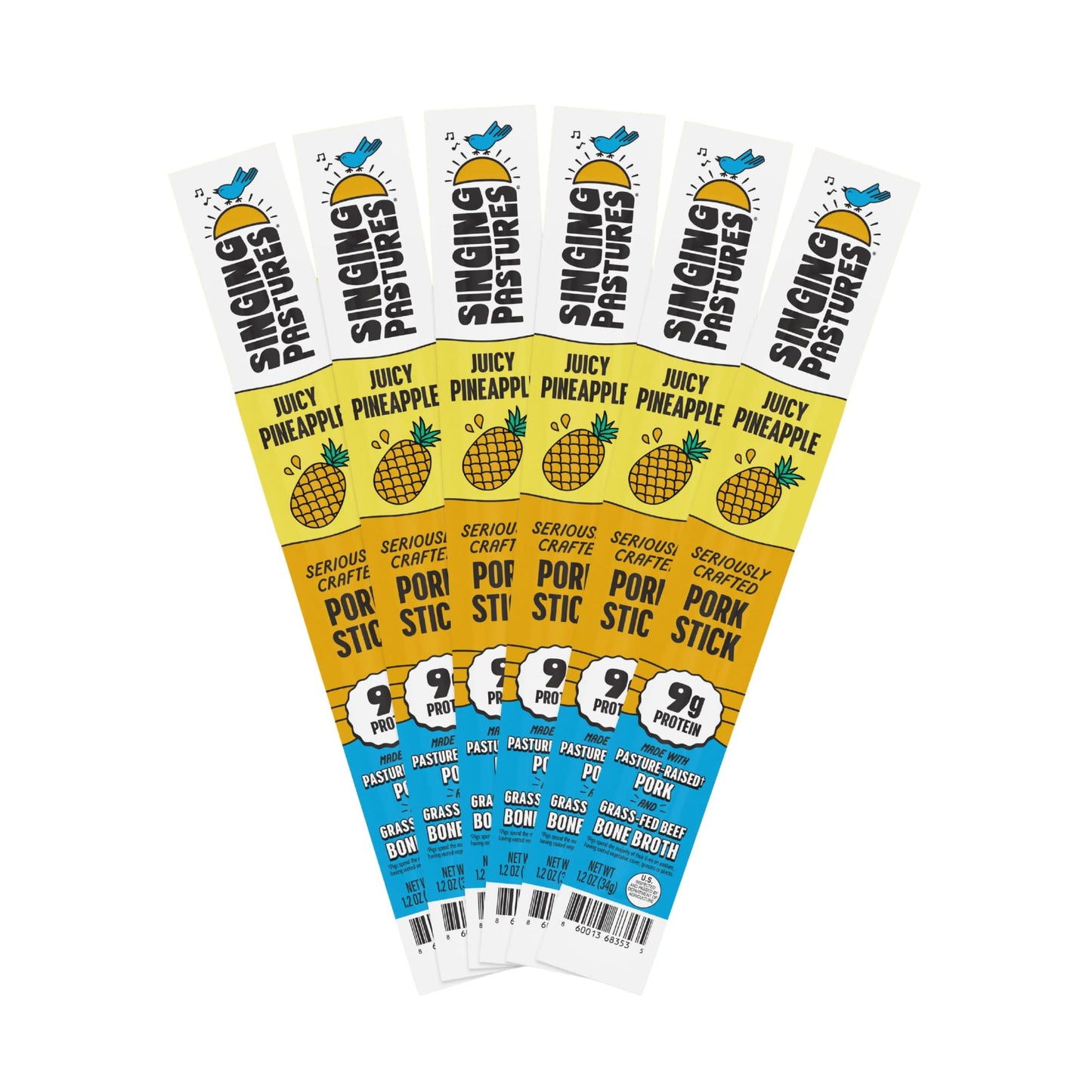 Juicy Pineapple Pork Meat Sticks Pouch (6 Count) - Pasture-Raised Pineapple Pork Sticks, Healthy Snacks with Grass-Fed Bone Broth, High Protein Snacks