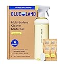 BLUELAND Multi-surface Cleaner, Starter Set, Fresh Lemon Scent, Spray Bottle with 4 Refill Tablets, All-Purpose, Eco-Friendly Cleaning Supplies, 4 x