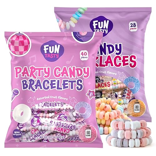 Candy Bracelets & Candy Necklaces - 2 Packs - 68 Count - Bulk Candy Individually Wrapped - Candy for Goodie Bags, Gifting, Party Favors, and Classroom