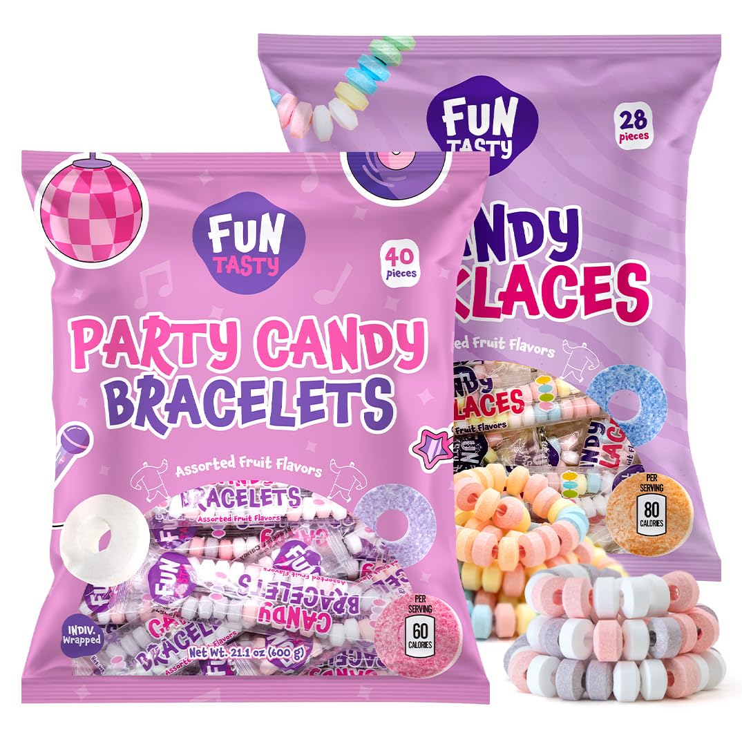 Candy Bracelets & Candy Necklaces - 2 Packs - 68 Count - Bulk Candy Individually Wrapped - Candy for Goodie Bags, Gifting, Party Favors, and Classroom