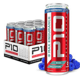 P10 Performance Max Endurance Sugar-Free Drink - 12-Pack, Blue Raspberry, 12oz Cans - Electrolytes, BCAAs, Creatine & 200mg Caffeine