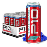 P10 Performance Max Endurance Sugar-Free Drink - 12-Pack, Blue Raspberry, 12oz Cans - Electrolytes, BCAAs, Creatine & 200mg Caffeine