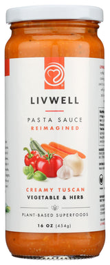 LIVWELL Tuscan Vegetable Pasta Sauce - Plant Based Vegan Dairy Free Tuscan Vodka Pasta Sauce with Cashews, Olive Oil, Roasted Garlic, & Tomato Basil