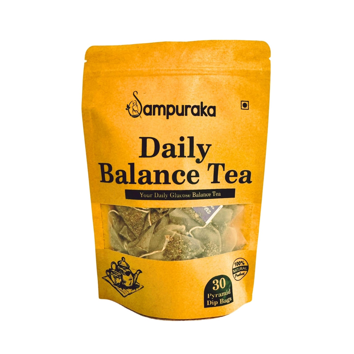 Daily Balance Tea - Natural Herbal Tea with Moringa, Gymnema, Jamun seeds, Cassia, Fenugreek, Guava leaves, Cinnamon - 30 Pyramid Tea Bags (1)