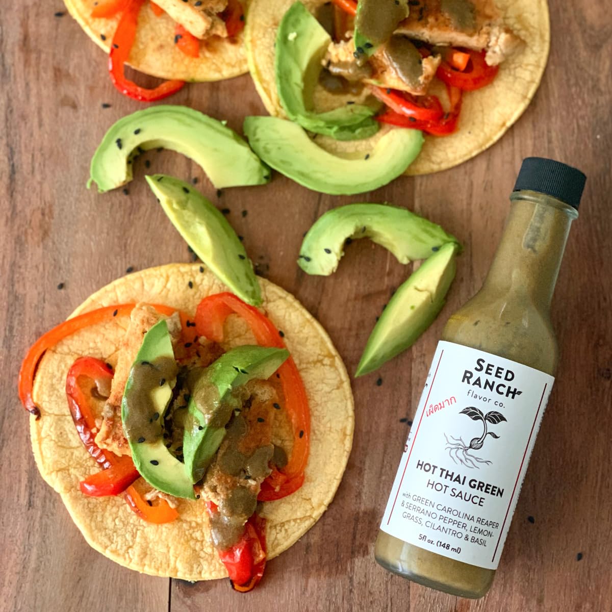 Seed Ranch Hot Thai Sauce, 3 Pack - Spicy Heat - Featured on Hot Ones - Green Carolina Reaper Pepper, Organic Gourmet Hot Sauce - Vegan, Non-GMO