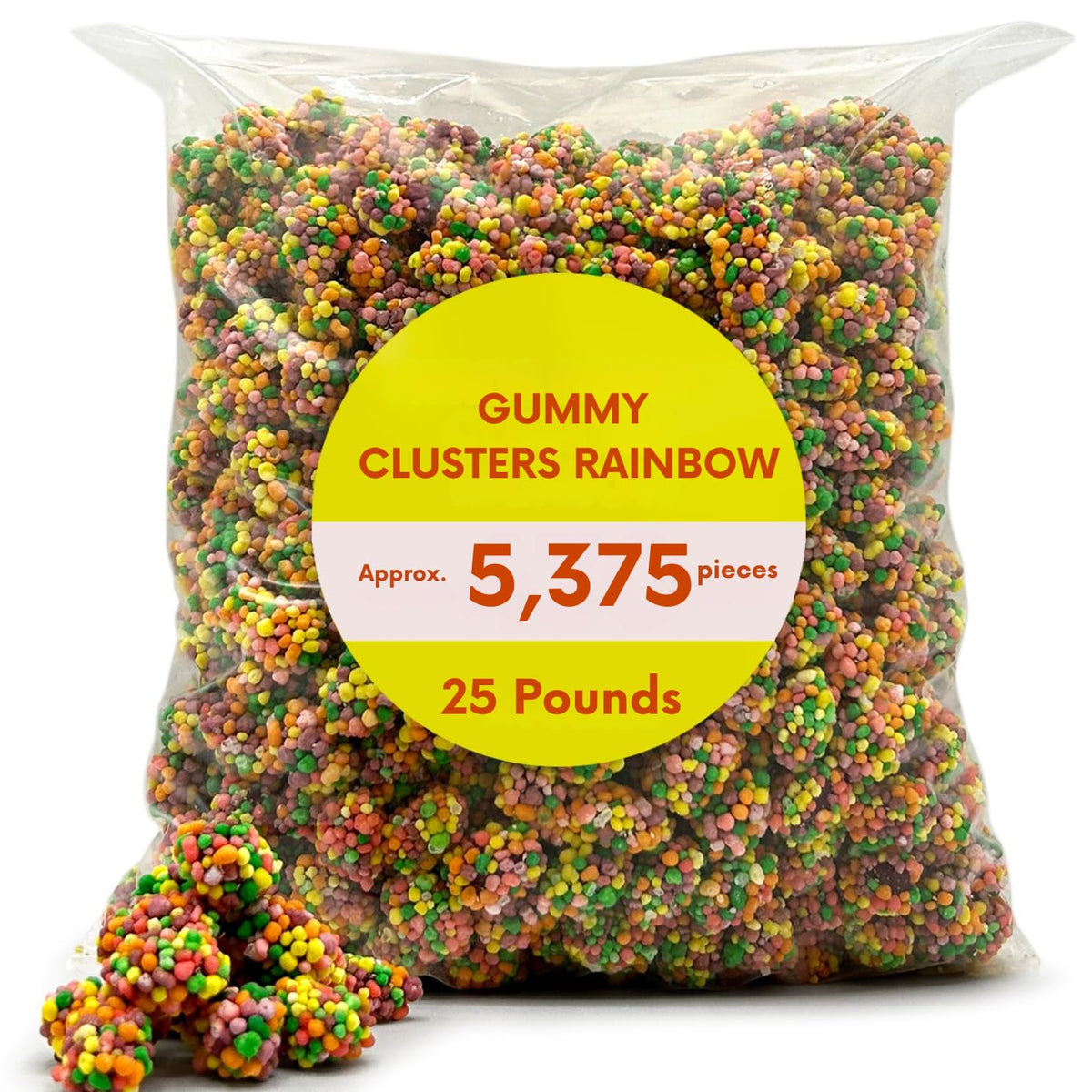 Chewy Gummy Candy Clusters with Crunchy Coating Bulk Bag - 25 lb (Approx. 1250 pieces)