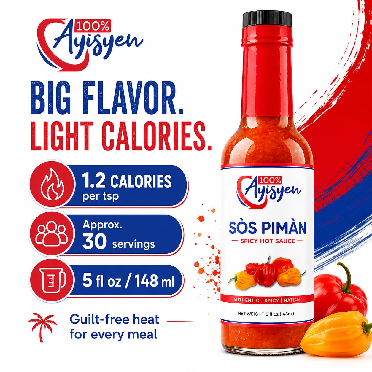 Sòs Pimàn Spicy Hot Sauce, Authentic Haitian, Haitian Goat Pepper, 5 fl oz, 100% Ayisyen