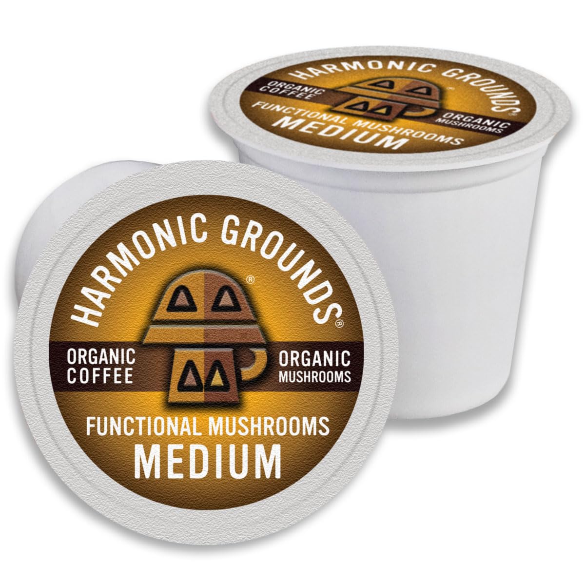 Harmonic Grounds Organic Mushroom Coffee Pods - Medium Roast Coffee with Lion's Mane, Reishi, Chaga, Cordyceps & Turkey Tail - Compatible with Keurig