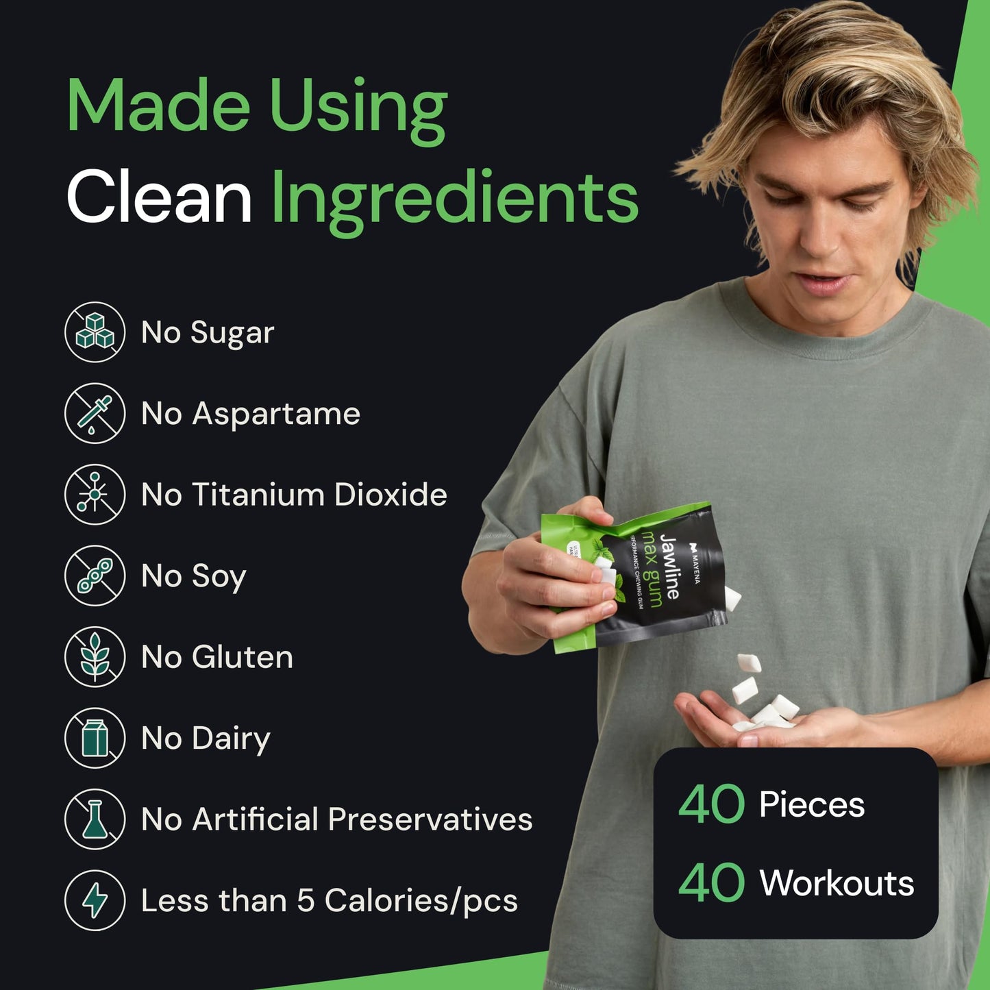 Mayena Jawline Max Gum (Mint) | Ultra-Hard Chewing Gum for High-Intensity Jaw Exercising (40pcs Pack) | Masseter Workout Gum | Helps Build Facial