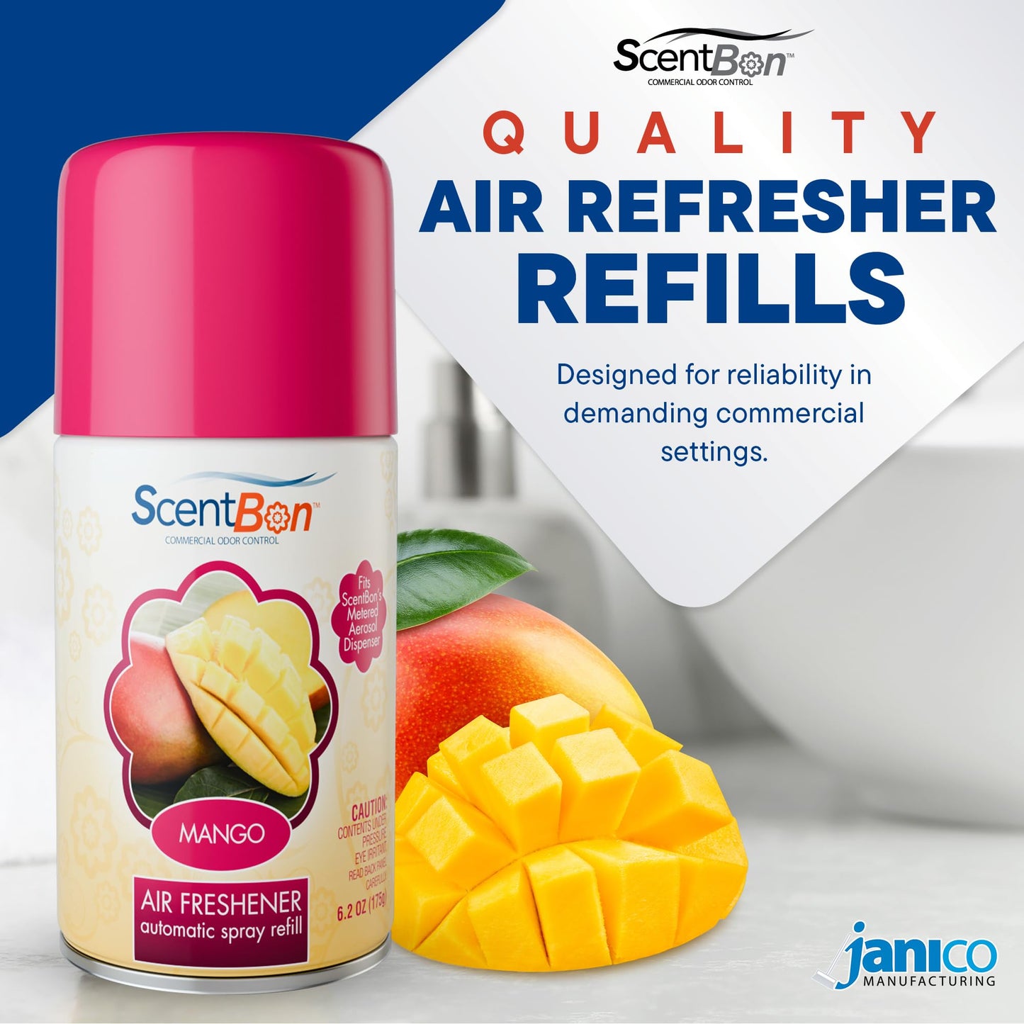 Metered Air Freshener Refills for Aerosol Dispenser - Mango Scent - 6.2 oz - 12 Pack - Automatic Air Freshener Spray Refill - Commercial Aerosol
