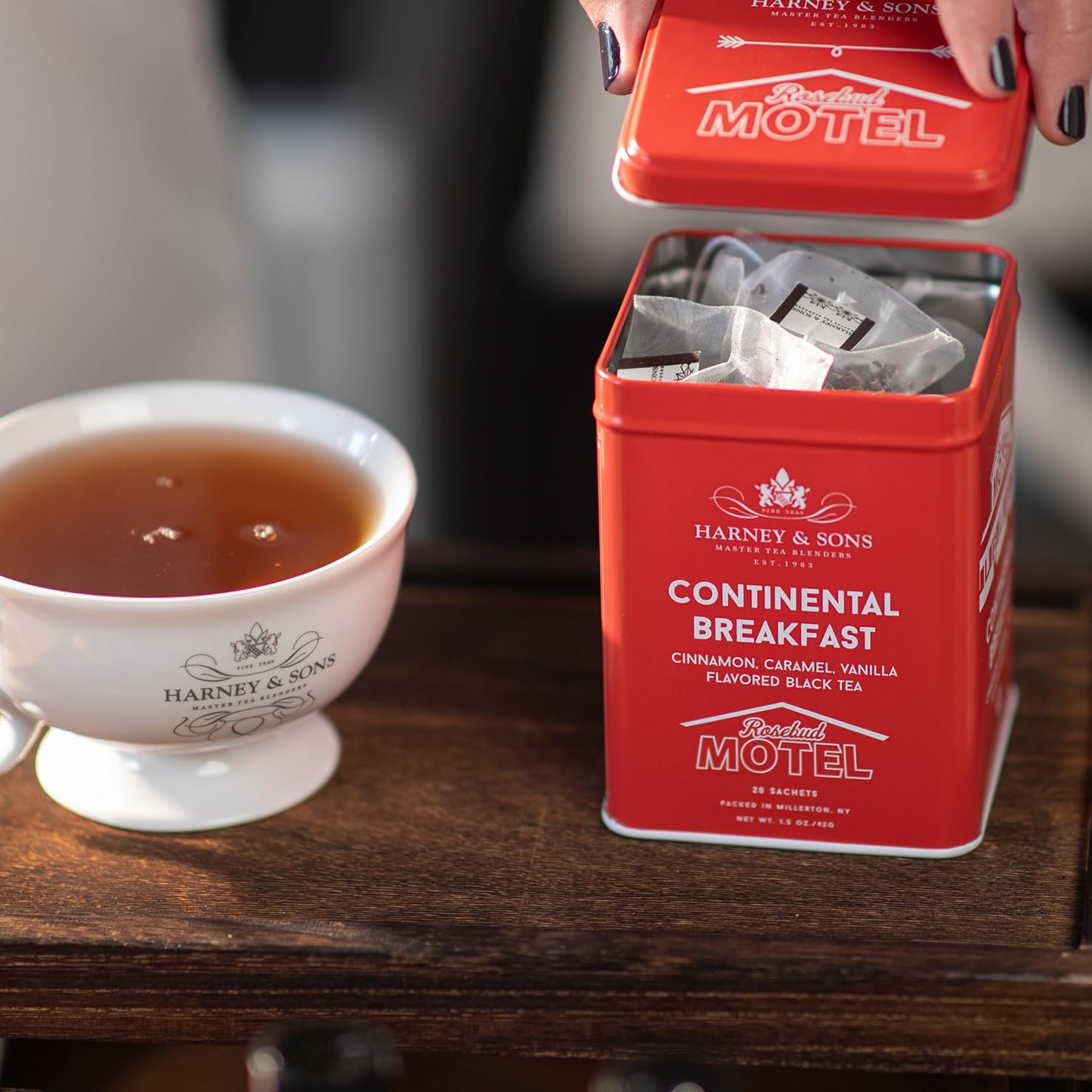 Harney & Sons Continental Breakfast, 20 sachets | Schitt's Creek Rosebud Motel Black Tea with Cinnamon, Caramel and Vanilla Flavors