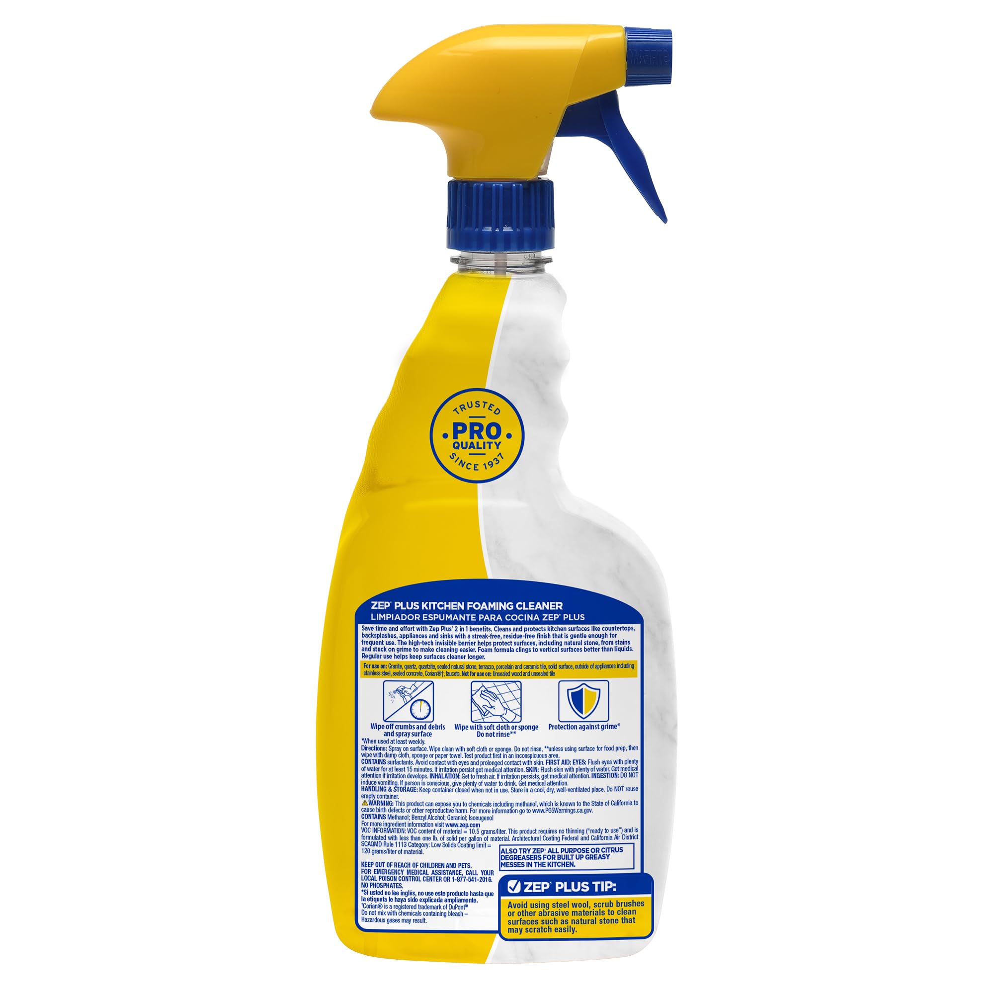 Zep Plus Foaming Kitchen Cleaner 32 oz (2 Units) & a Blue Microfiber Rag ECBD024-2-Pack No-Streak Cleaner for Kitchen Countertops Backsplashes