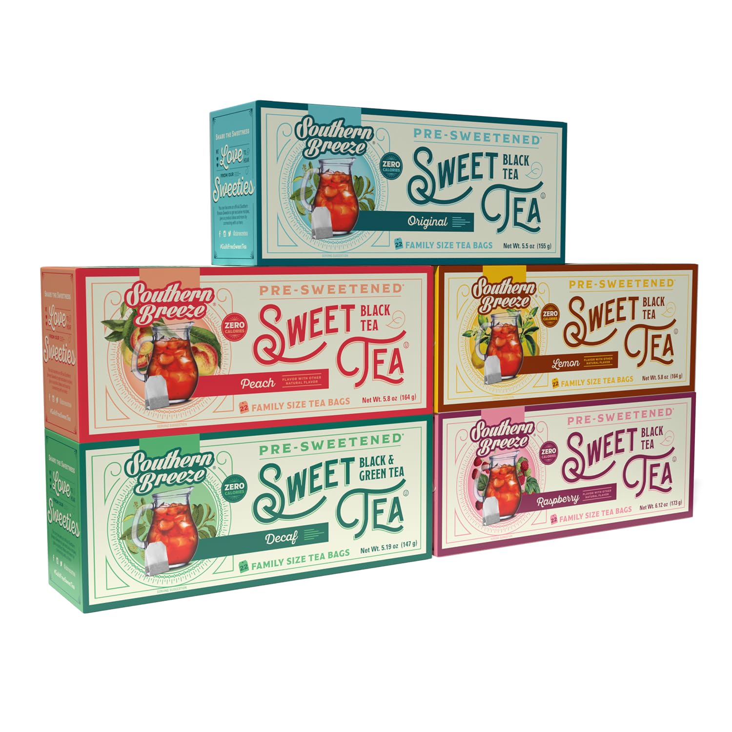 Southern Breeze Hot Brew Sweet Tea BUILD YOUR OWN BUNDLE Choose two or More Flavors Iced Tea with Black Tea 22 Family Size Tea Bags (Minimum 2