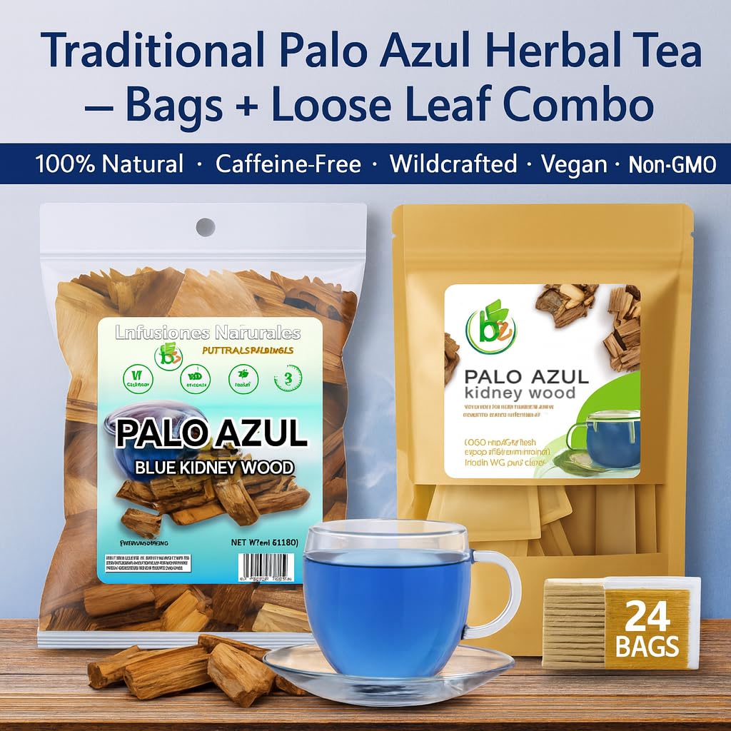 Palo Azul Herbal Tea Combo - 24 Tea Bags + 4 oz Loose Leaf (141 g) - Kidneywood (Blue Stick) Botanical Infusion - 100% Natural, Vegan, Non-GMO