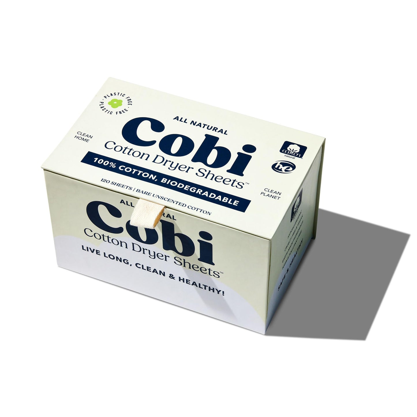 Cobi Eco-Friendly Dryer Sheets - 100% Cotton Biodegradable Non-Toxic & Unscented for Sensitive Skin, Clean Plant-Based Static Control, 120 Count