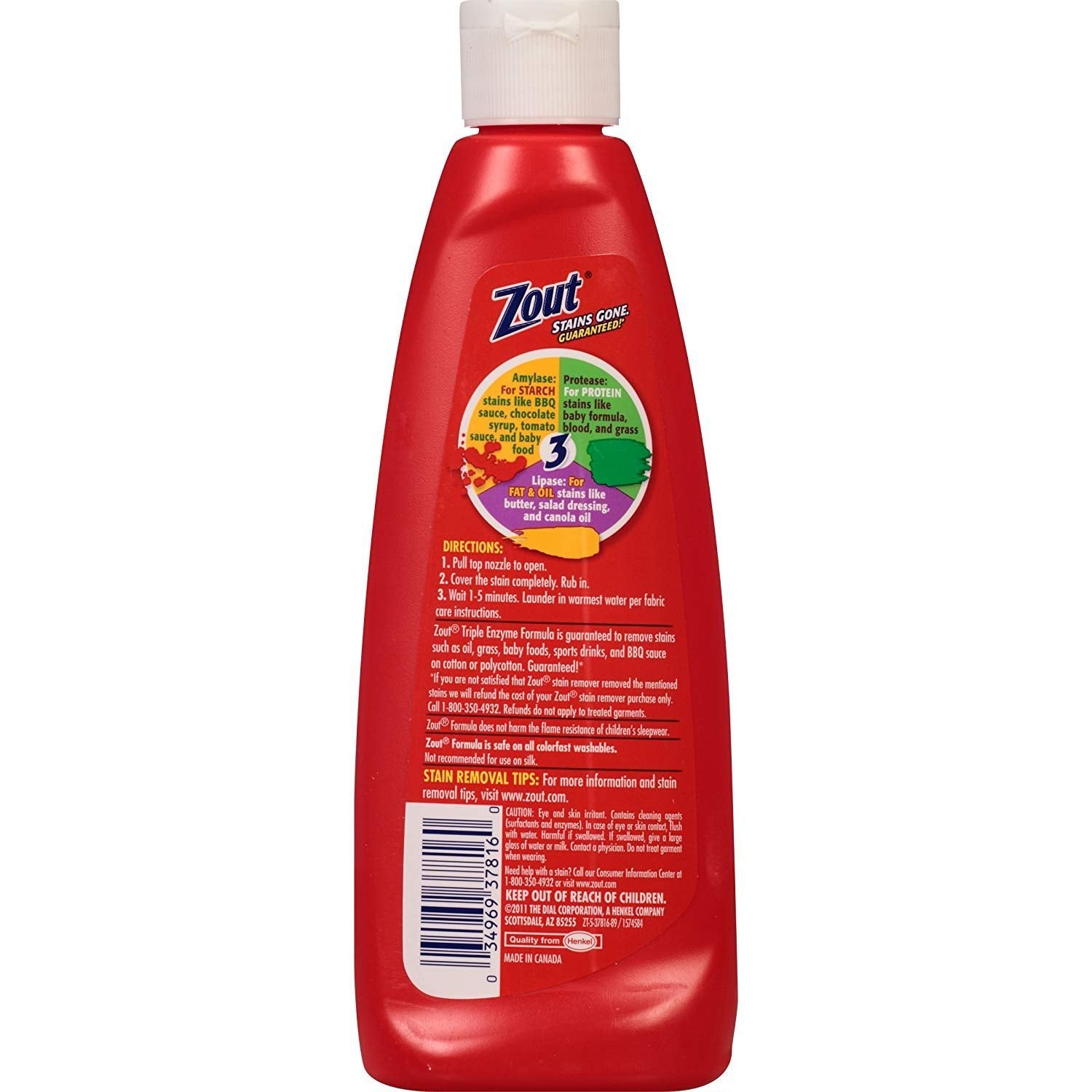Zout Laundry Stain Remover, Triple Enzyme Formula for Blood, Tomato Sauce, & Oil Stains, Made in USA, 12 Ounce Squeeze Bottle with Flip Top Cap (Pack