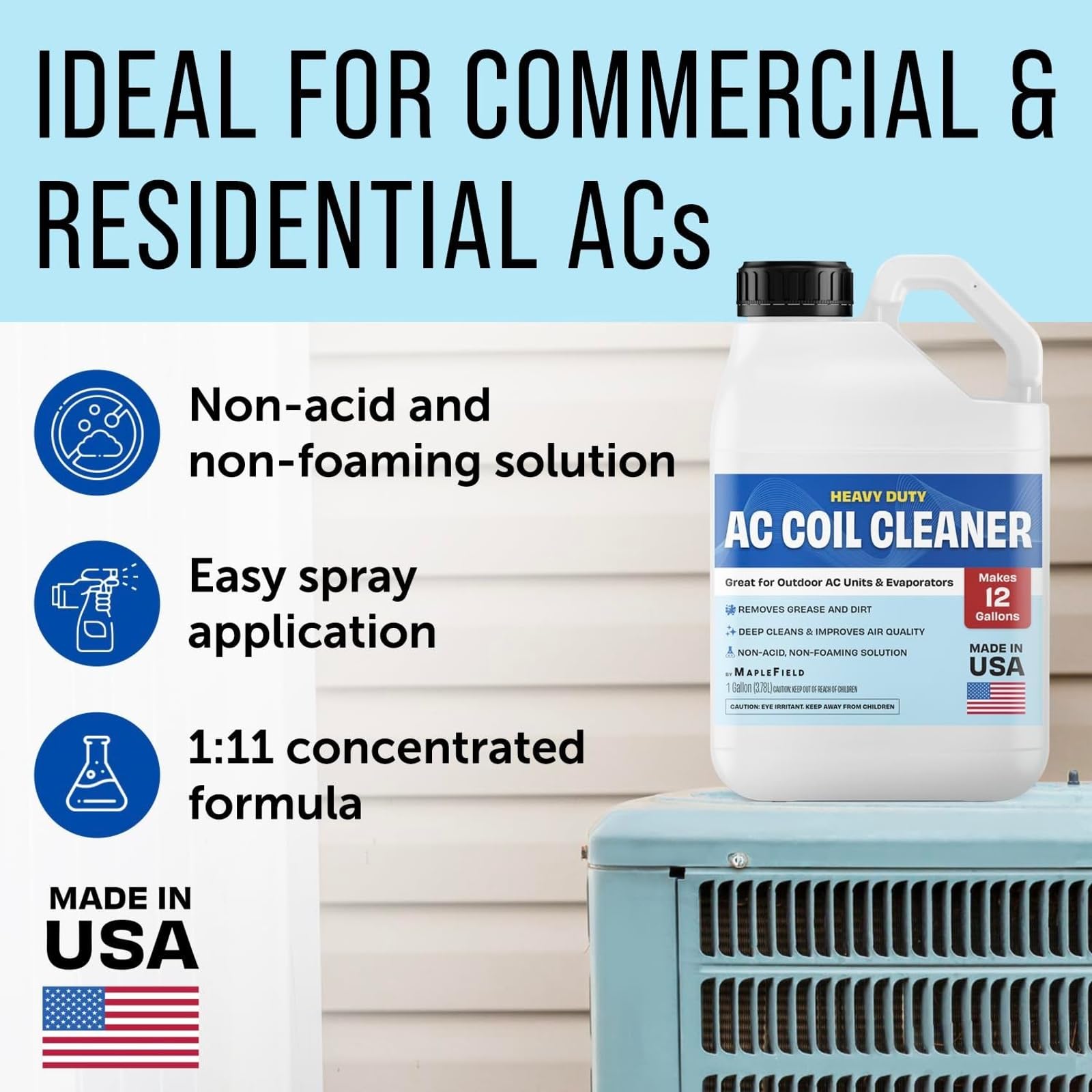 Maplefield Concentrated AC Coil Cleaner - Deep Condenser Coil Cleaning - High-Yield AC Cleaner Concentrate - No-Rinse Formula & Air Conditioner