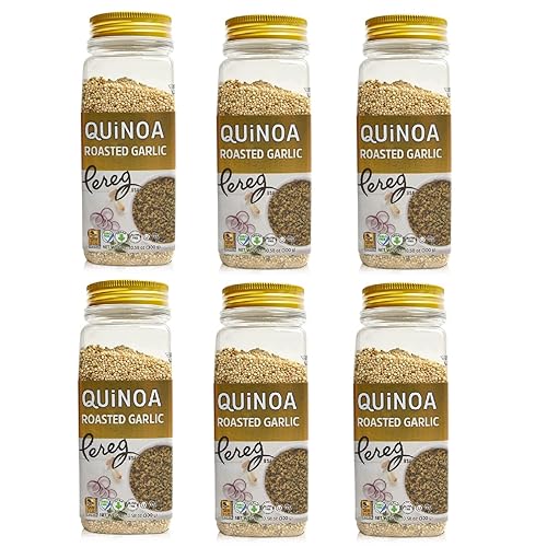 Pereg Seasoned Quinoa Roasted Garlic, (10.58 Oz x 6 pack), Pre-Washed Whole Grain Quinoa Flavored with Garlic, Vegan, Gluten Free Grain, Rice & Pasta Alternative, Weight Loss Friendly & Healthy Snack