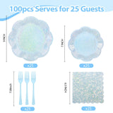 100pcs Blue Paper Plates and Napkins Party Supplies,Iridescent Disposable 9inch Plates,7inch Dessert Plates and Napkins and Forks,Holographic