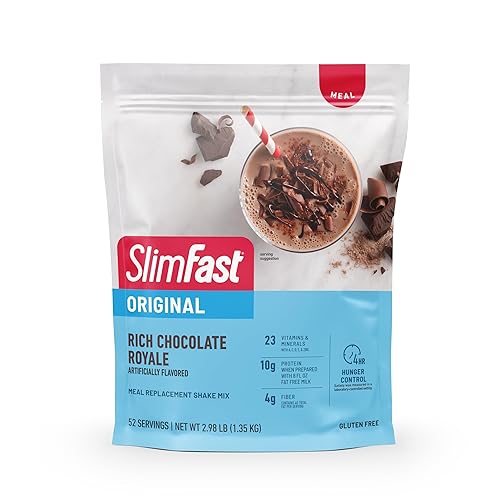 SlimFast Meal Replacement Powder, Original Rich Chocolate Royale, Weight Loss Shake Mix, 10g of Protein, 52 Servings (Packaging May Vary)