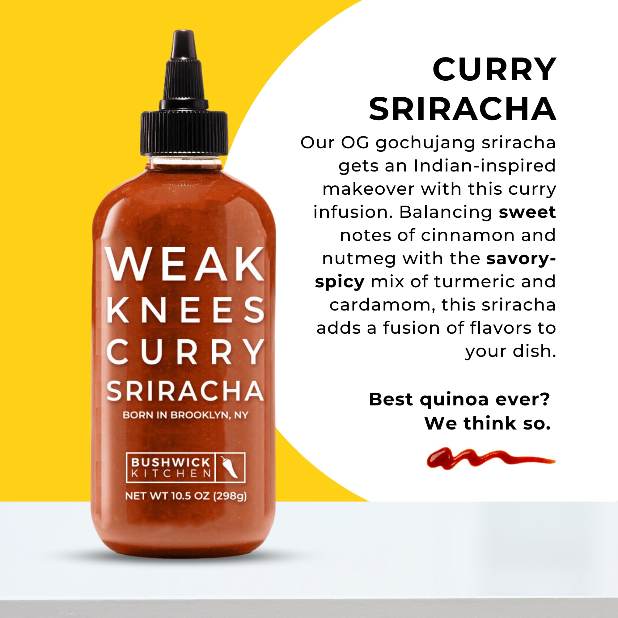 Weak Knees Curry Sriracha Hot Sauce - Infused with Aromatic Curry Spices & Bold Korean Gochujang Paste for Rice, Vegetables & Marinades - Made in