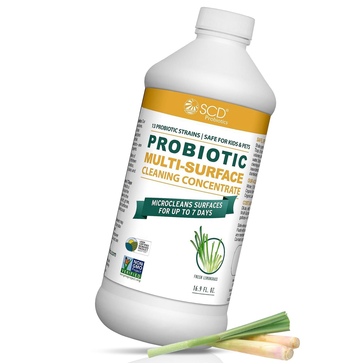 Probiotic Multi-Surface Cleaning Concentrate, Lemongrass - USDA Certified Biobased, Microcleans Surfaces for Up to 7 Days, Refill Bottle Makes 2 Gal