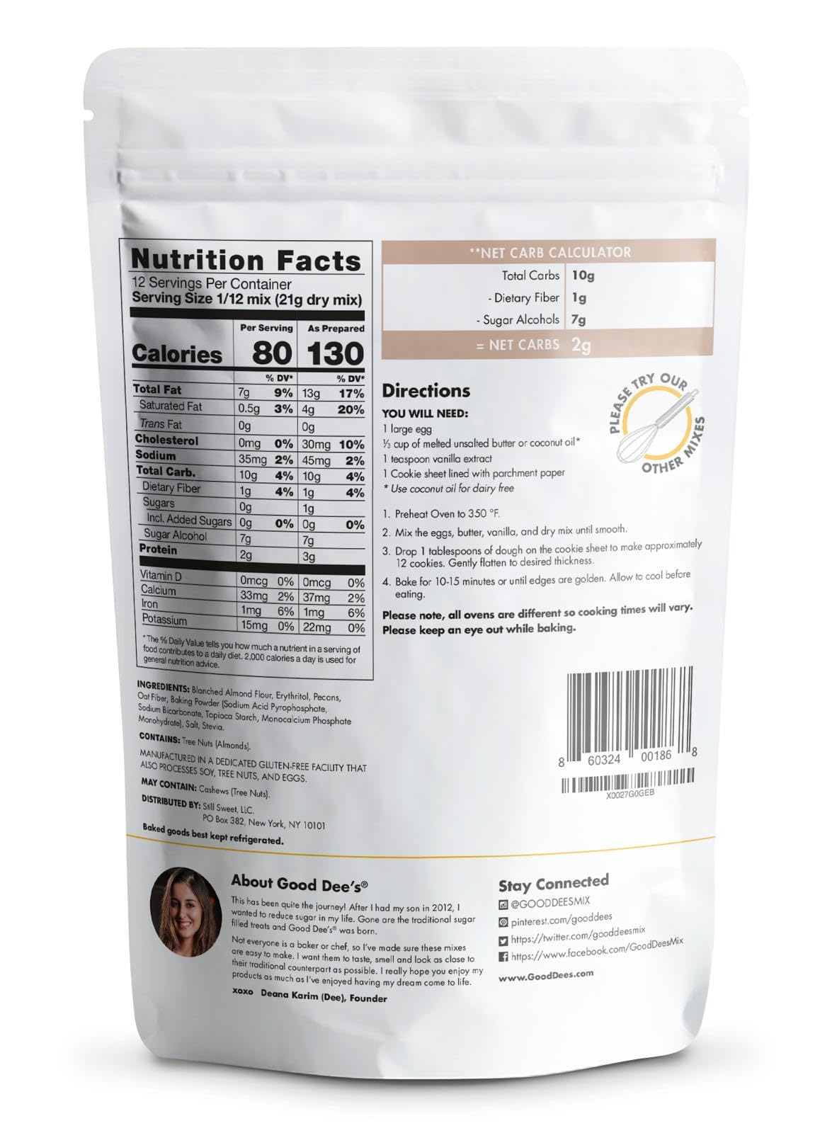 Good Dee's Butter Pecan Cookie Mix I Keto Baking Mix I Sugar Free, Diary Free, Gluten Free, Soy Free, Low Carb Cookie Mix I Diabetic and Atkins Friendly - 2g Net Carbs