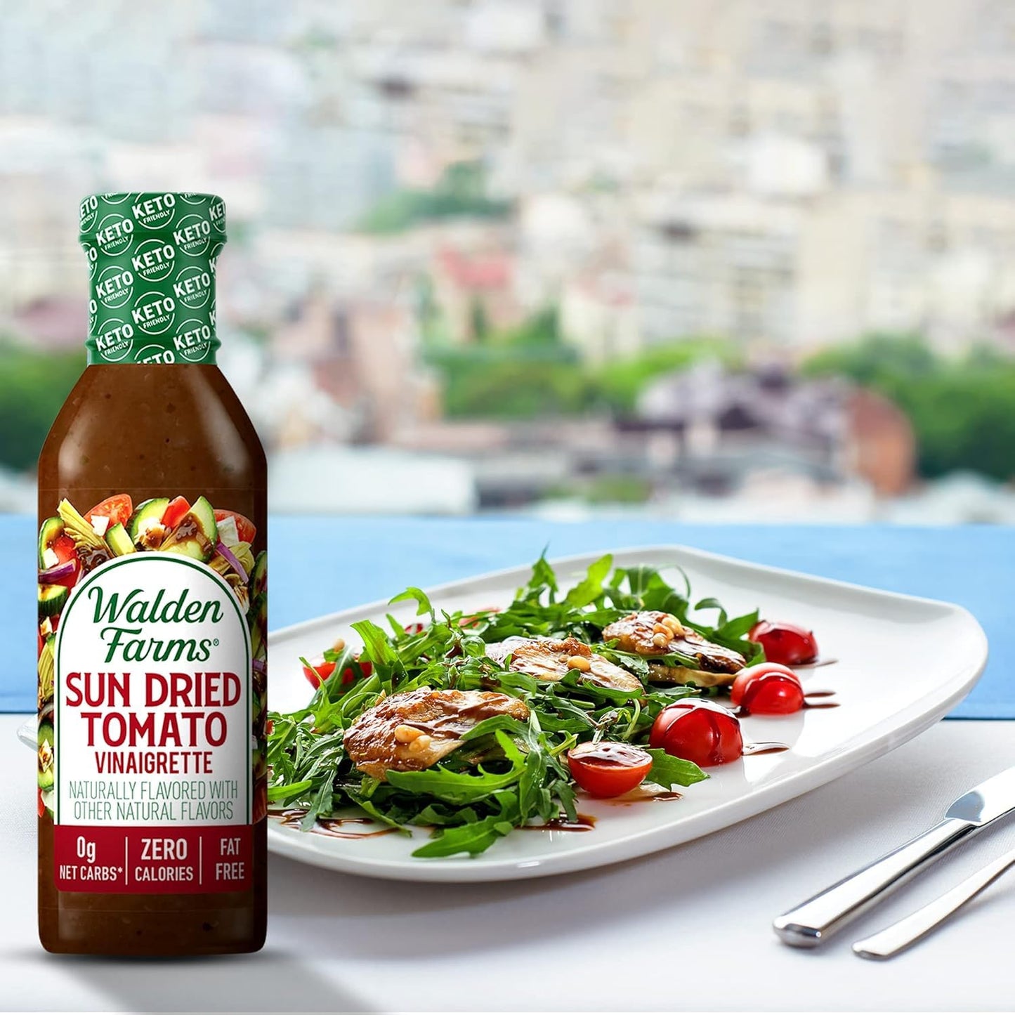 Walden Farms Sun Dried Tomato Vinaigrette - Calorie-Free, Low Carb, Keto-Friendly, Vegan, Sugar-Free Dressing with Rich Tomato & Herb Flavor - 12 oz