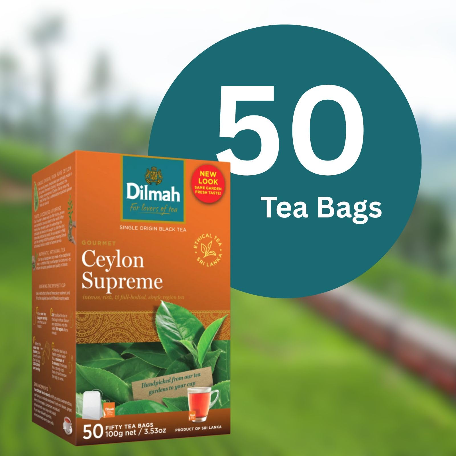 Dilmah Ceylon Supreme Tea - 50 Tea Bags in Foil Pouch - Finest Pure Ceylon Black Tea Box -100g (3.53 oz)