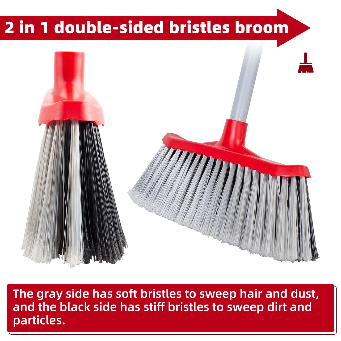 SDSM Indoor Outdoor Broom, Unique Double-Sided Bristles Long Handle Heavy Duty Broom Perfect for Home and Courtyard Garage Lobby Mall Market Floor