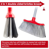 SDSM Indoor Outdoor Broom, Unique Double-Sided Bristles Long Handle Heavy Duty Broom Perfect for Home and Courtyard Garage Lobby Mall Market Floor