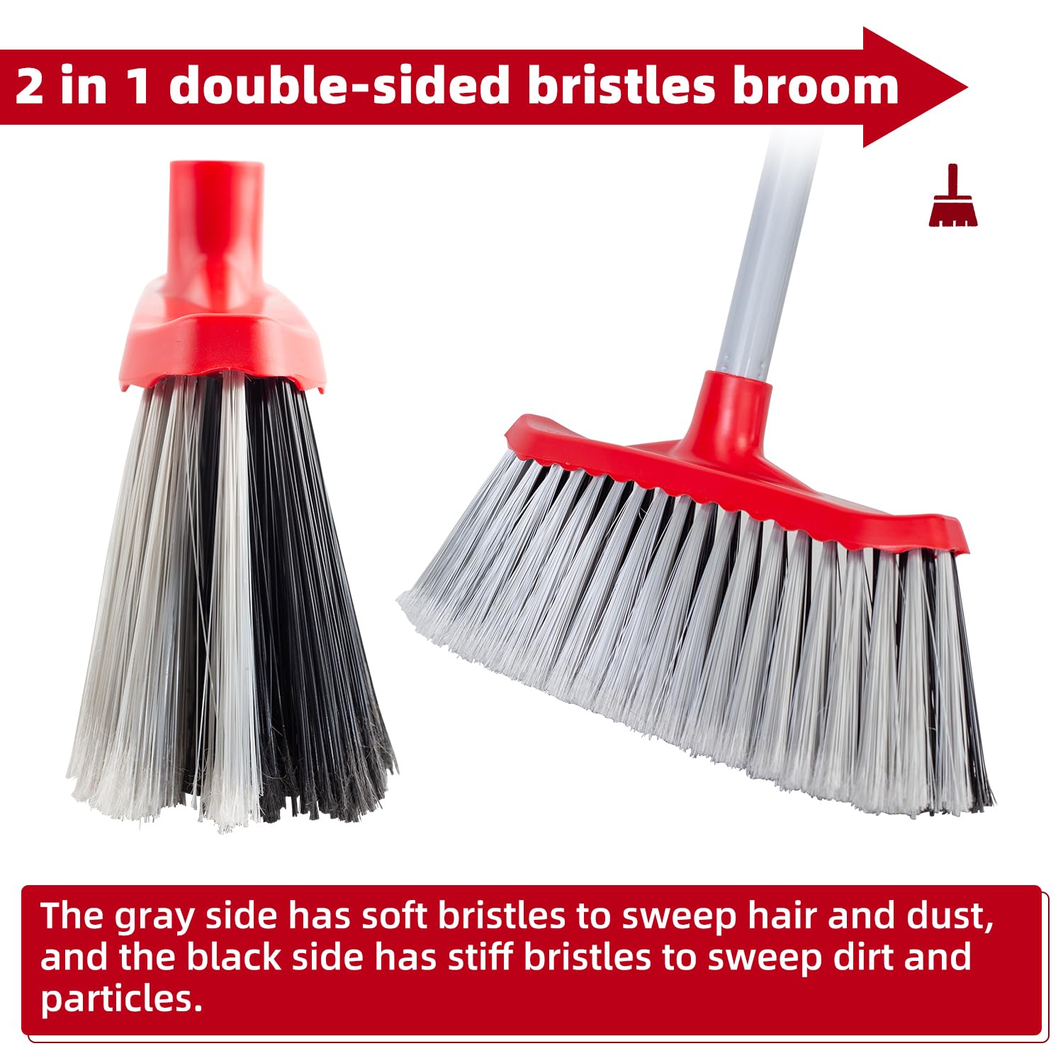 SDSM Indoor Outdoor Broom, Unique Double-Sided Bristles Long Handle Heavy Duty Broom Perfect for Home and Courtyard Garage Lobby Mall Market Floor