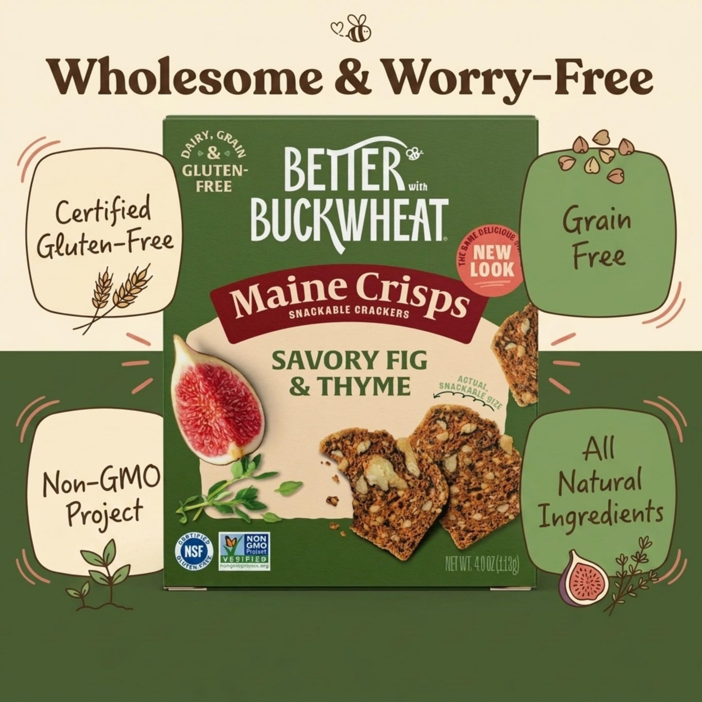 Maine Crisp Savory Fig & Thyme Crisps - Vegan Gluten Free Crackers - Snack Crackers, Grain Free, Dairy Free, Non-GMO - Sweet & Savory Flavor - 4oz