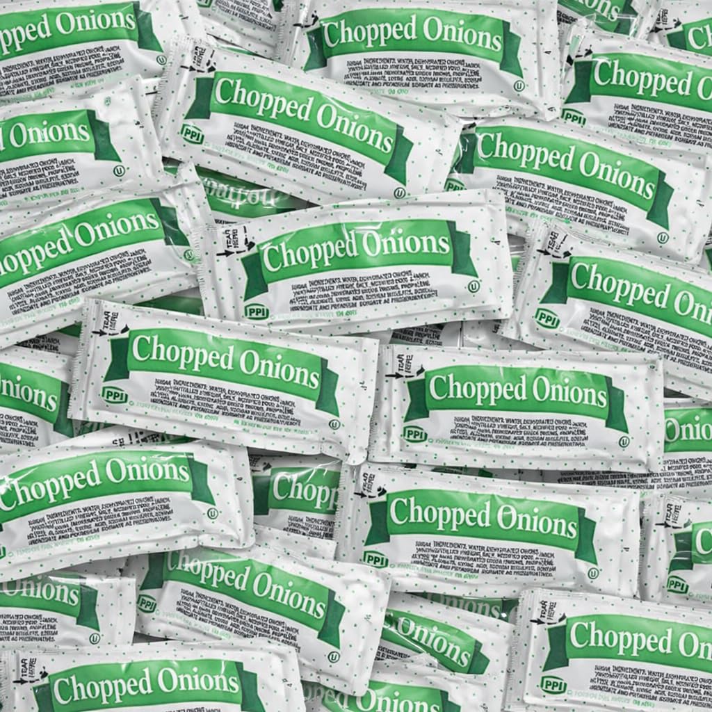 Chopped Onion Packets - Pack of 30 Individual Single Serve Condiment Packets for Hot Dogs & Burgers - Diced Onion Topping for Concession Stands, Food