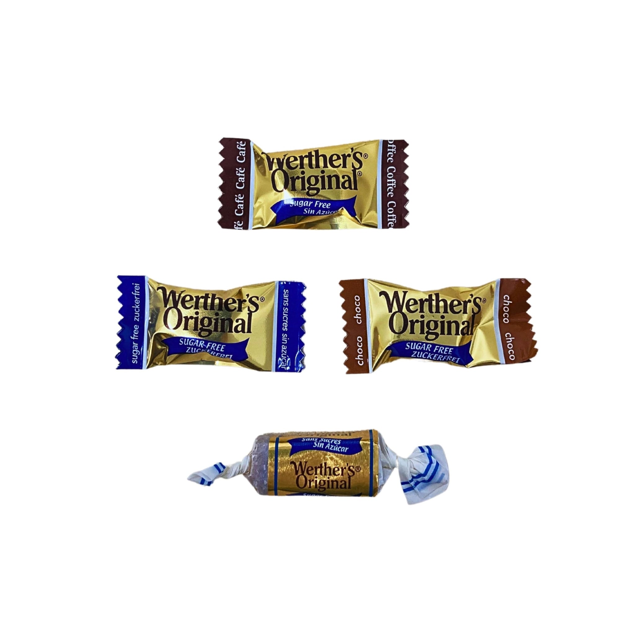 Werther's Original Premium Sugar Free Hard & Soft Chewy 4 Flavors Assortment 1-Lb Creamy Caramel, Rich Chocolate, Smooth Coffee Hard Candies And Soft