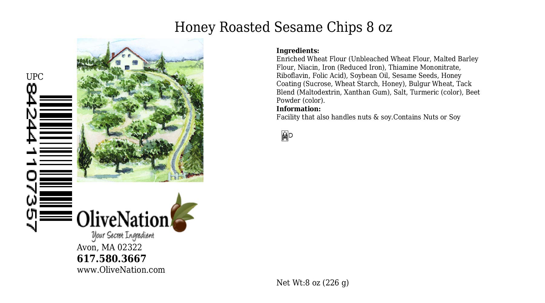 OliveNation Honey Roasted Sesame Chips, Crunchy, Sweet, Salty Treat for Snacking or Pub Mix, Non-GMO, Kosher - 8 ounces