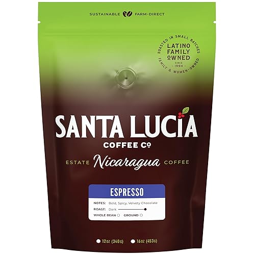Santa Lucia Coffee Café Crema Espresso Roast Coffee - Specialty Volcanic Nicaraguan Espresso Roast - Farm-Direct, Low-Acid - Dense Golden Crema