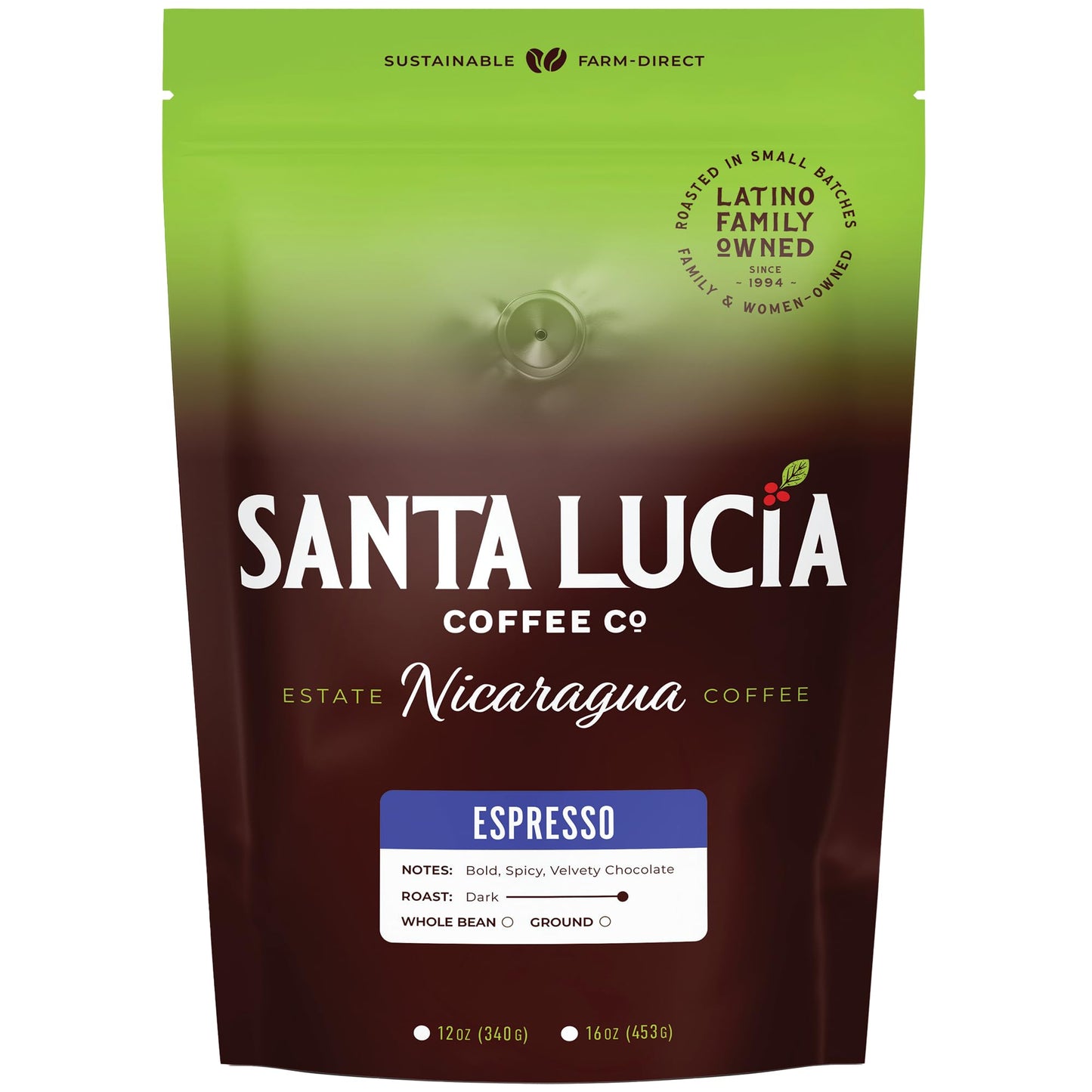 Santa Lucia Coffee Café Crema Espresso Roast Coffee - Specialty Volcanic Nicaraguan Espresso Roast - Farm-Direct, Low-Acid - Dense Golden Crema