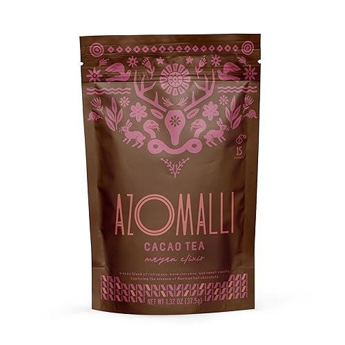 Mayan Elixir Organic Cacao Shell Tea, 15 Pyramid Sachets, Naturally Caffeine-Free, Antioxidant-Rich Herbal Tea, Non-GMO, Vegan, Non-Toxic, Food-Grade