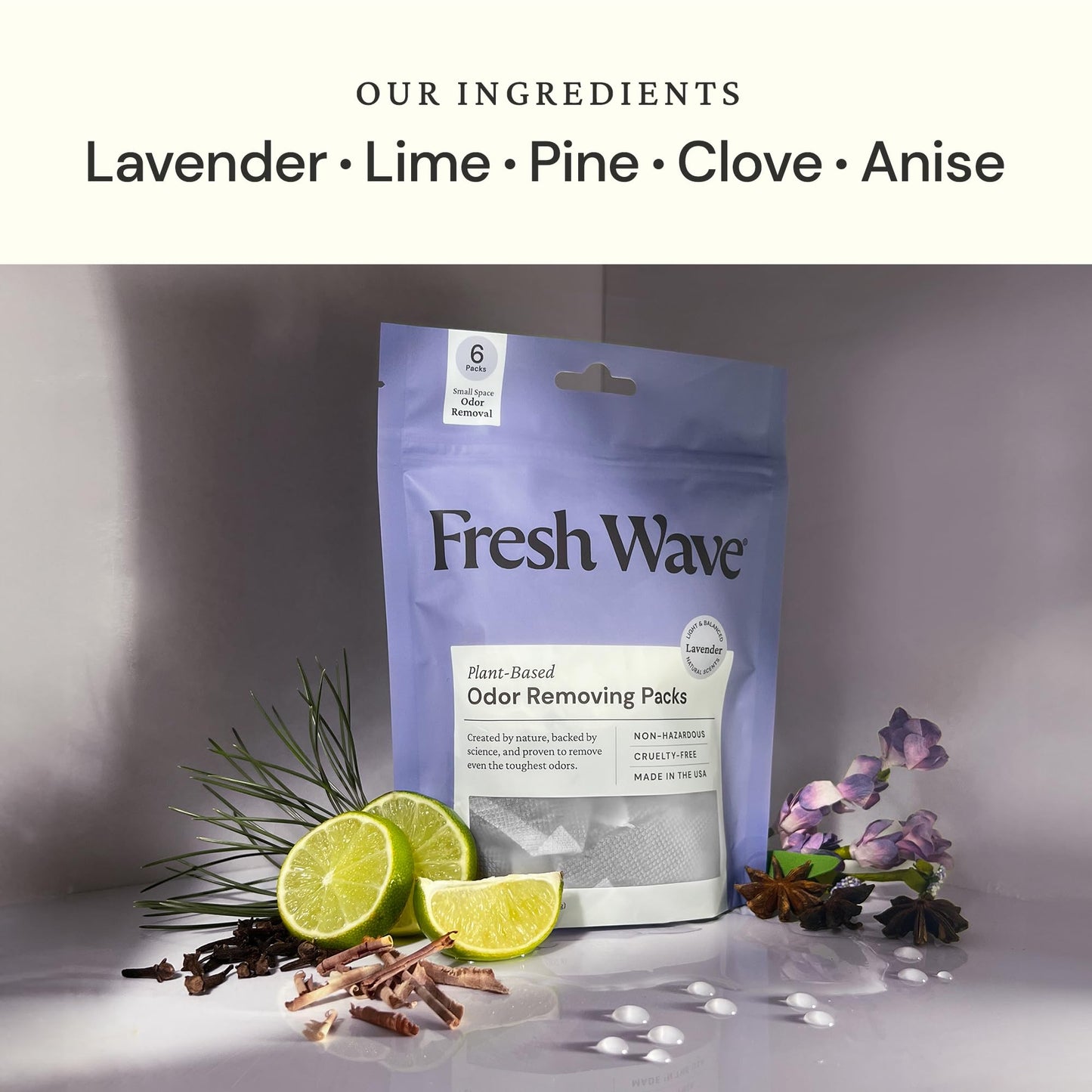 Fresh Wave Lavender Odor Eliminating & Deodorizing Packs | Bag of 6 & Fresh Pod Case | Safer Odor Relief for Small Spaces | Natural Plant-Based Odor