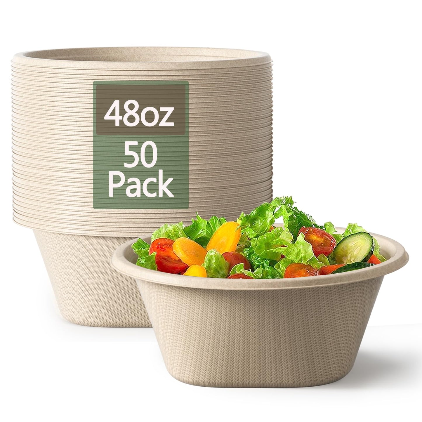 Homestockplus 48 Oz Disposable Bowls - Heavy Duty and Compostable Bowl - Made from Sugarcane and Bamboo Fibers, Microwave Safe - Large Paper Bowl