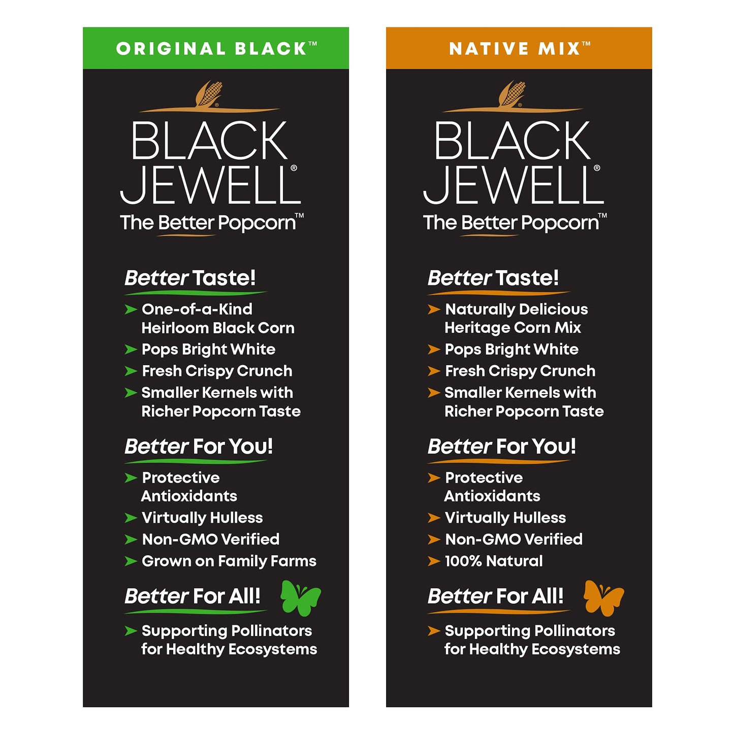 Black Jewell Gourmet Popcorn Kernel Variety Pack with Original Black and Native Mix (Pack of 2)